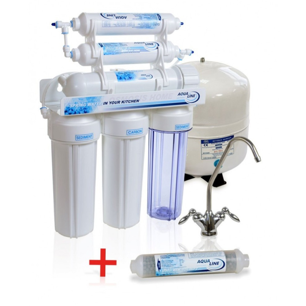 Фільтр для води зворотного осмосу Leaderfilter - Aqualine RO-6 + BIO ALK-10x2L-NPT 